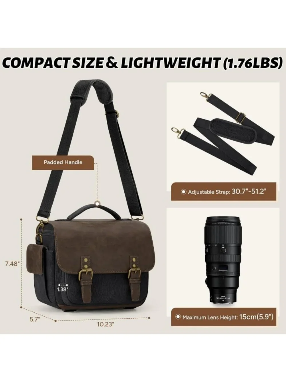 Vintage Canvas Camera Sling Bag | Water-Resistant Crossbody Case for DSLR